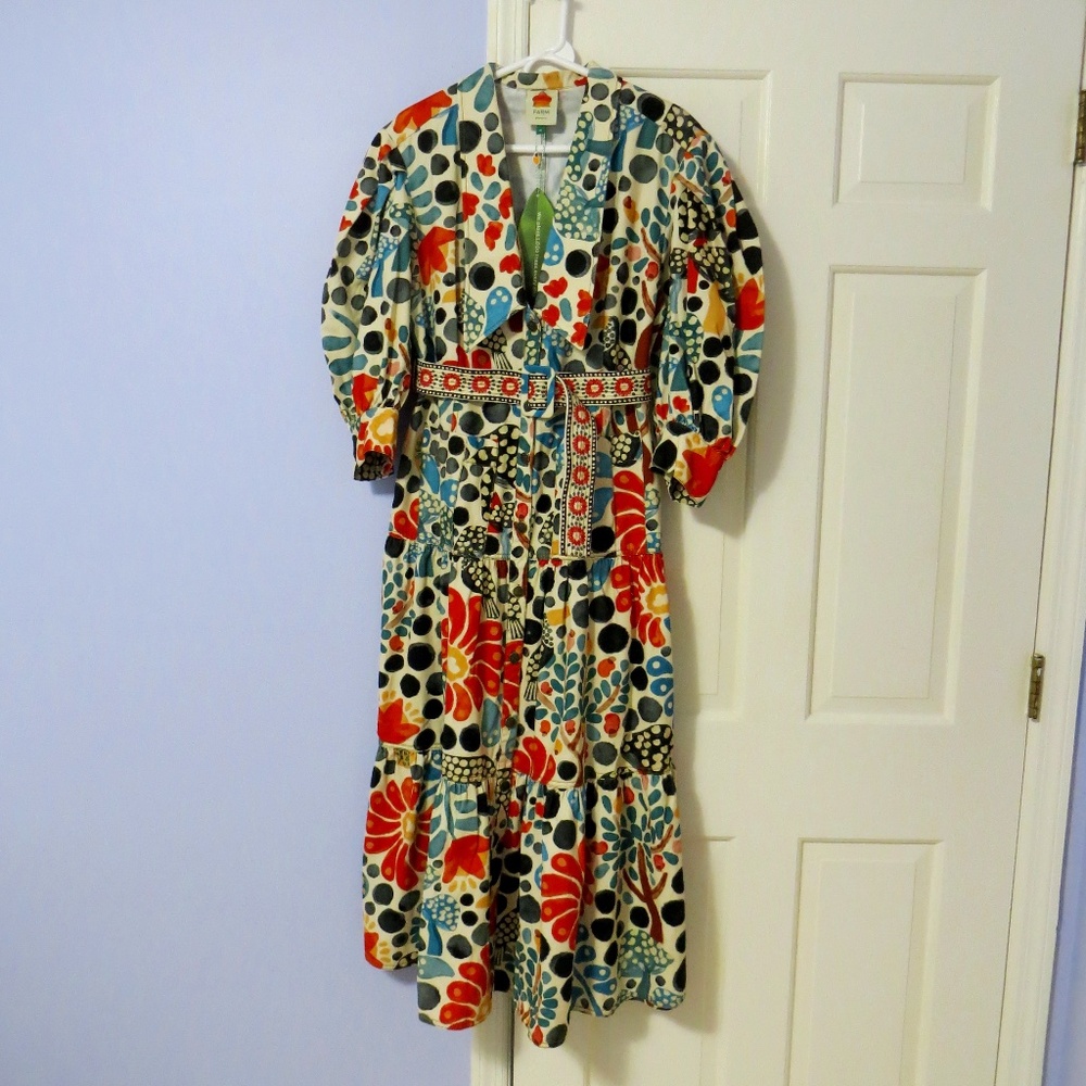 FARM Rio Cream Maxi Dress with Red, Blue & Black Floral Print - Picture 3 of 14